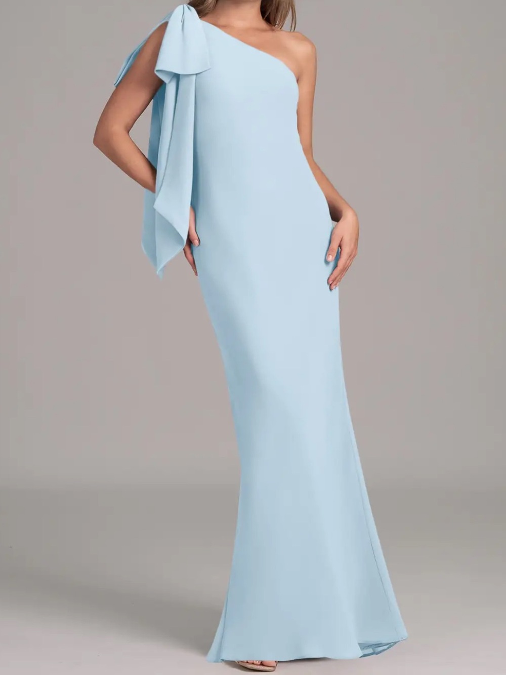Azazie Capri A-Line One Shoulder Chiffon Dress Sky Blue Size 4